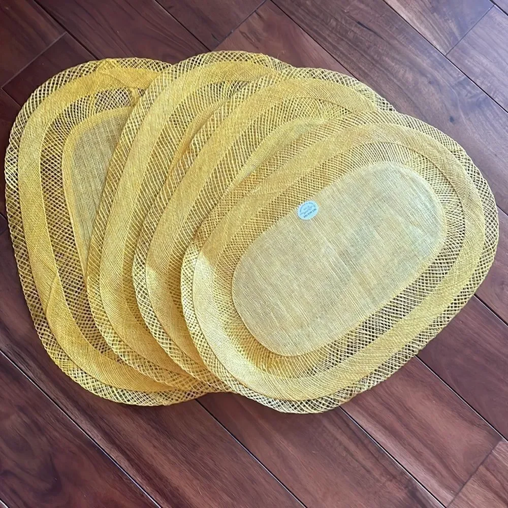 Set of 4 Vintage Bright Yellow Abaca Fiber Placemats